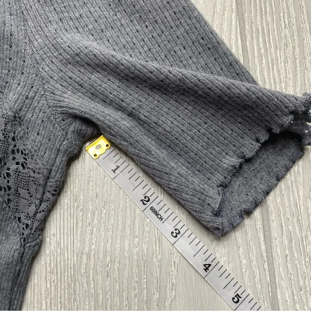 Free People Womens Margaux Charcoal Gray Ribbed Stretchy Pullover Top Size Small